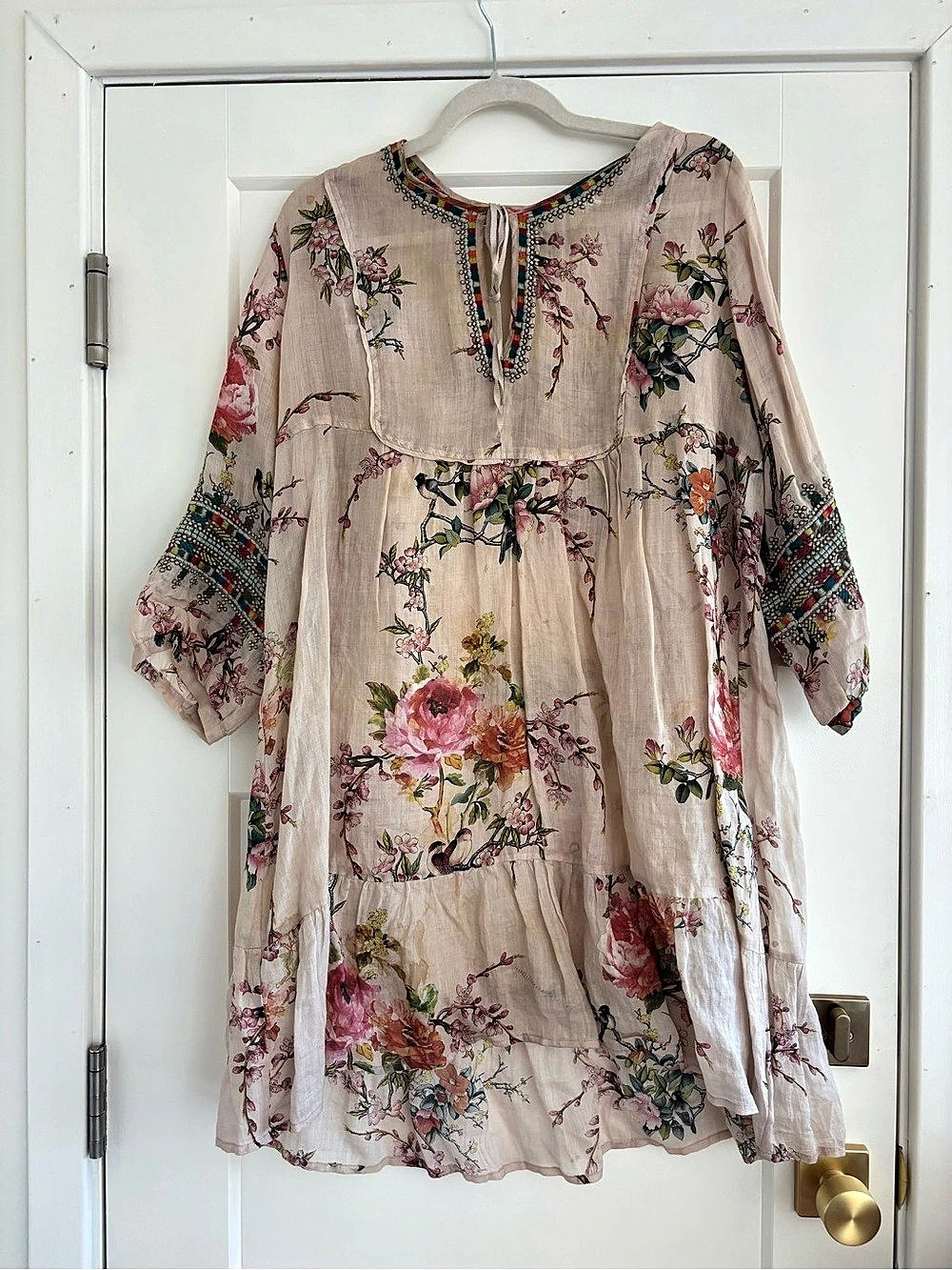 Johnny Was Embroidered Floral Tunic Dress Floral Embroidered Mini Dress Large
